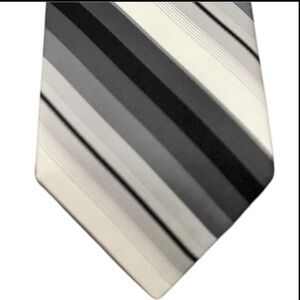 Campia Moda 100% Silk Black and Gray Striped Extra Long Tie Liquid Repellant